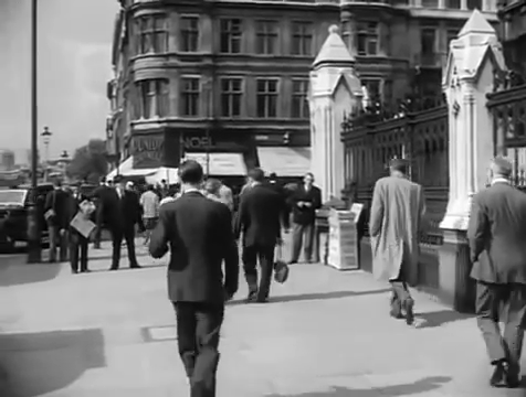 Houses of Parliament with the junction of Parliament Street and Bridge Street to the left. Circa 1957