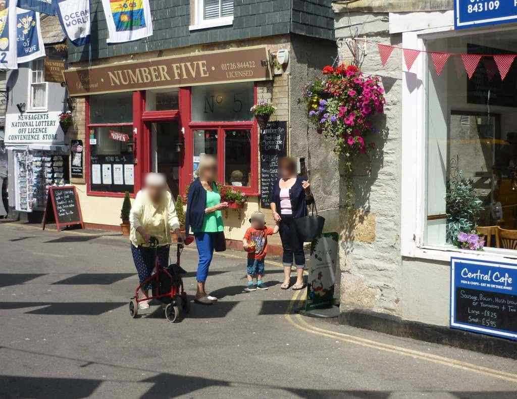 River Street near the junction with Fore Street and Church Street. Mevagissey