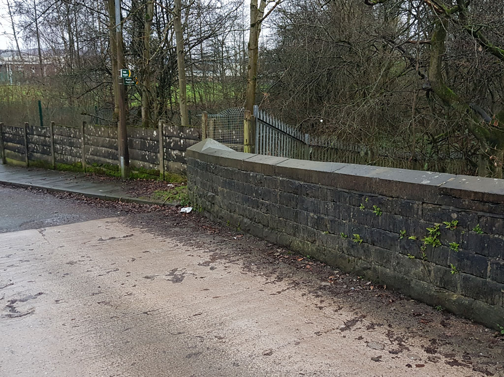 The railway bridge on Heald Road just off Barden Lane.