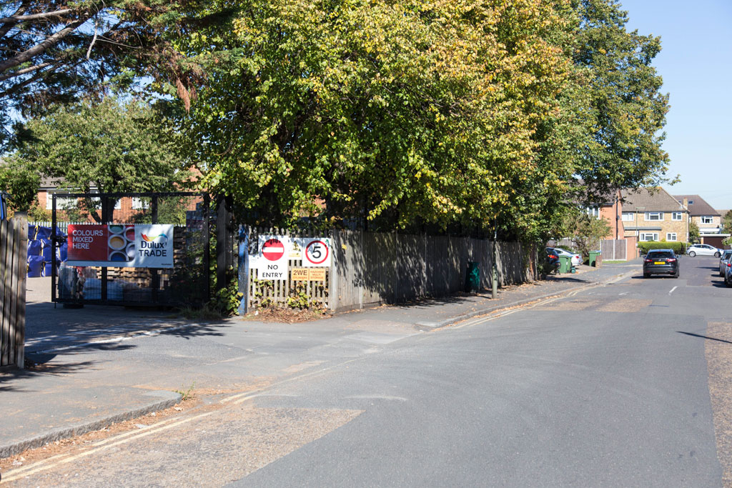 Churchfield Road in Walton-on-Thames and Jewsons