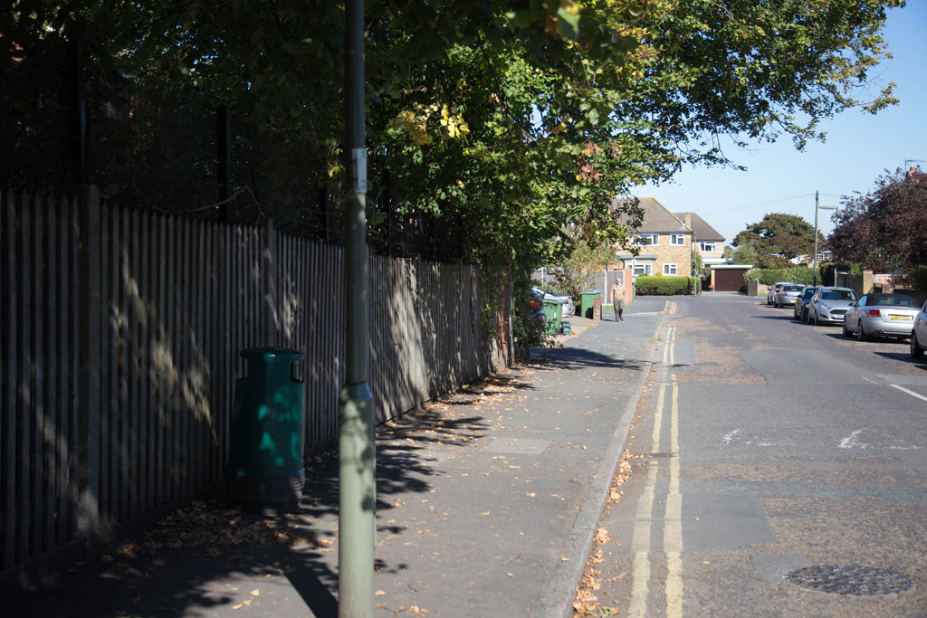 Outside the Jewsons timber yard on Churchfield Road, Walton on Thames, Surrey