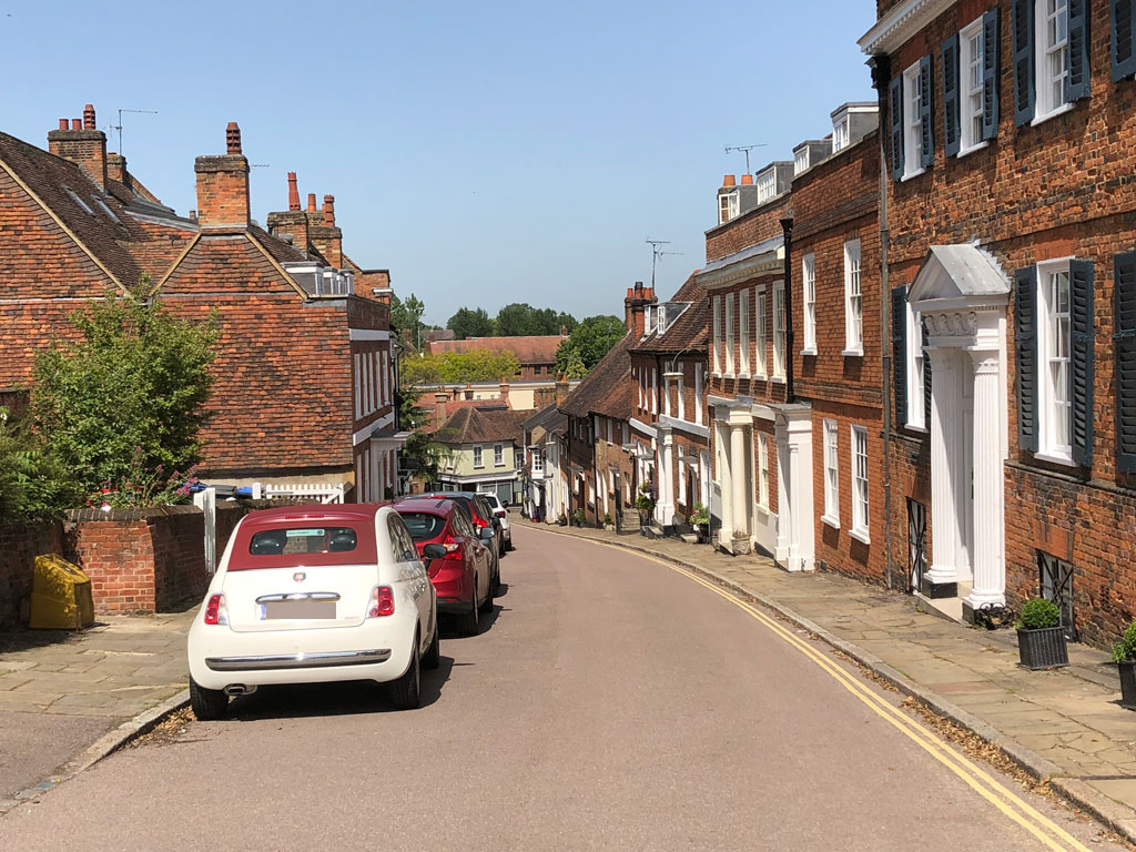 Fore Street in Old Hatfield, Hertfordshire looking towards Park Street: