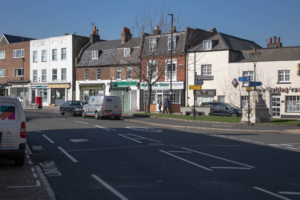 South Street in Isleworth, Middlesex with Upper Square to the right.