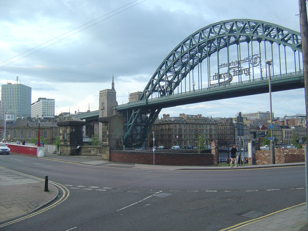 Tyne Bridge and the spire of All Saints Church in the left distance.