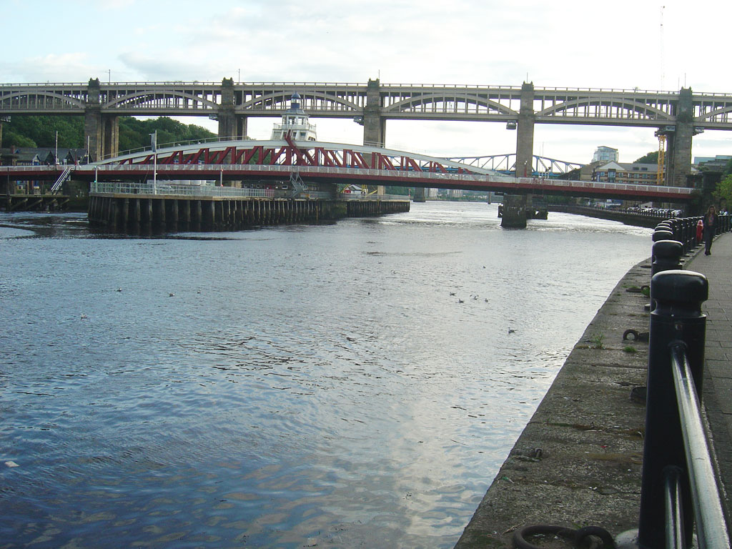 Looking up river on Quayside in Newcastle upon Tyne, Tyne & Wear.