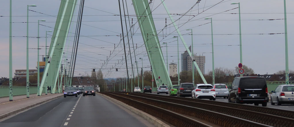 Crossing Severinsbrücke in Köln.