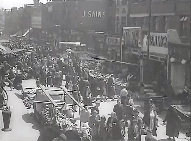 Chapel Market, London N1 looking towards the junction with Baron Street. Circa 1945