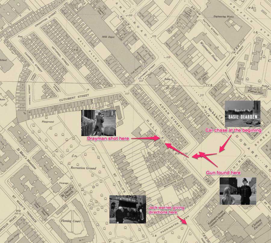Map showing filming and action locations.