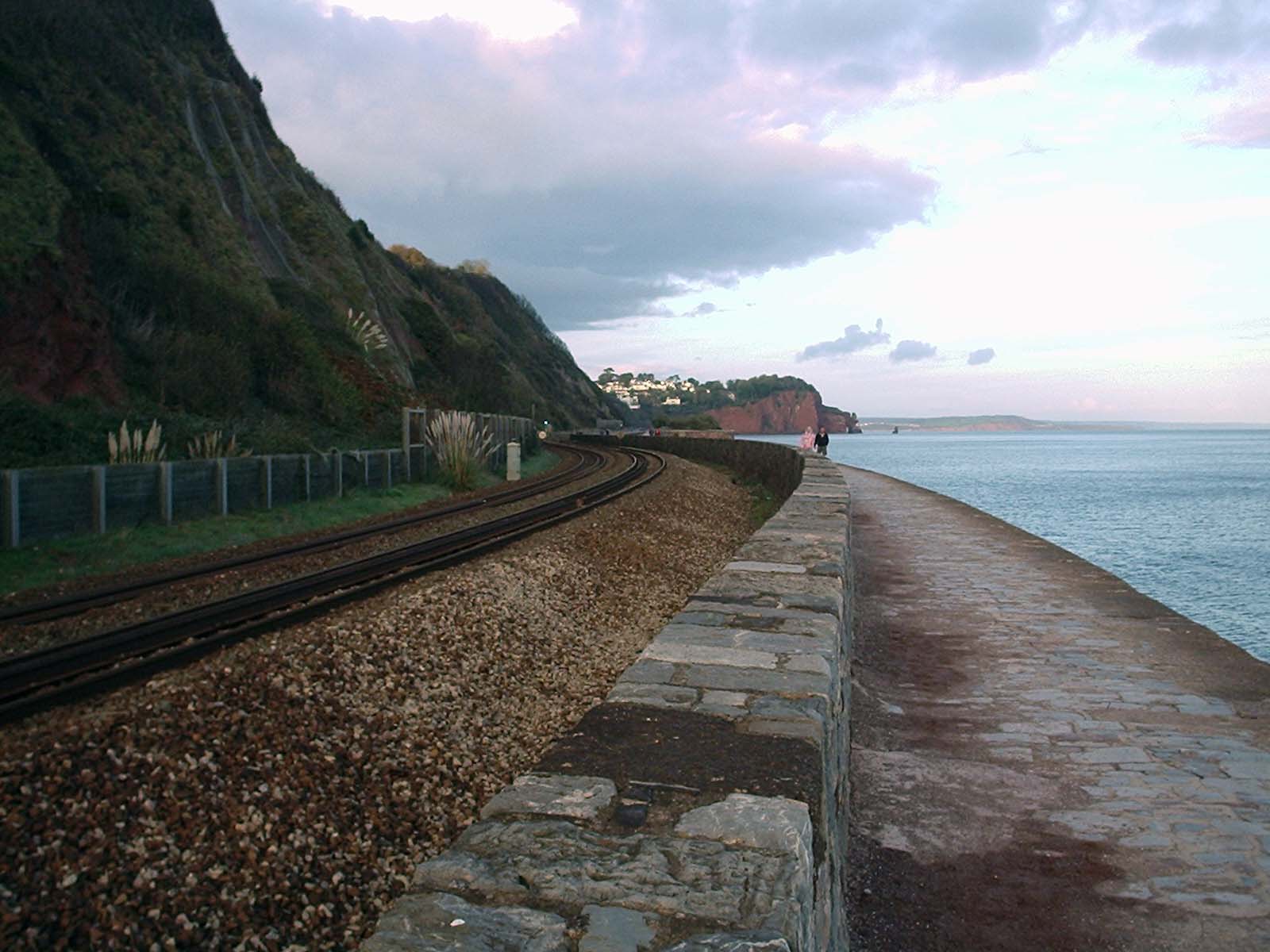 The train line at Dawlish that run virtually beside the sea.