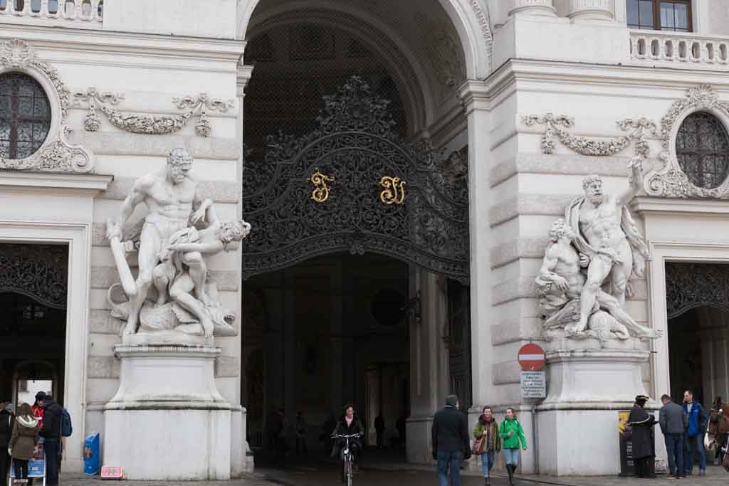A view of the main entrance gate of the Hofburg Palace