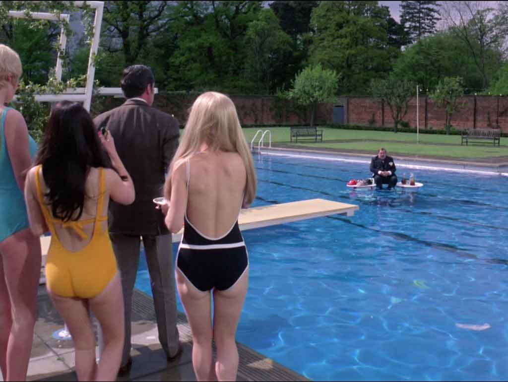 Screen capture from The Avengers (All done with mirrors) showing the swimming pool in its prime