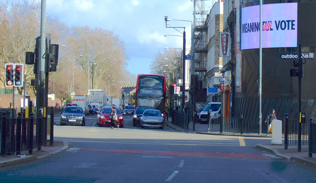 Facing east on East India Dock Road from the junction with West India Dock Road