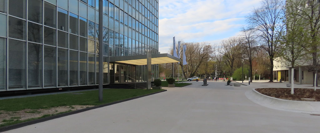 Dreischeibenhaus building in the German city of Düsseldorf, Germany.