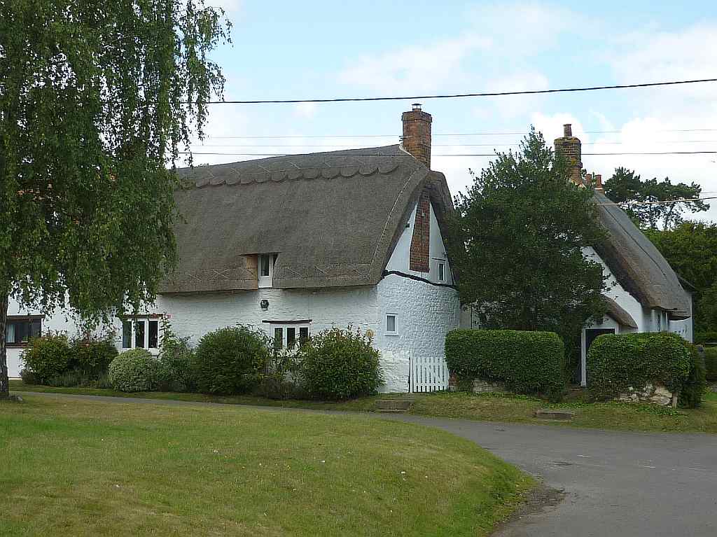 Looking towards Wootton Lane and it's junction with High Street and Westlington Lane to the right in Westlington, Buckinghamshire.
