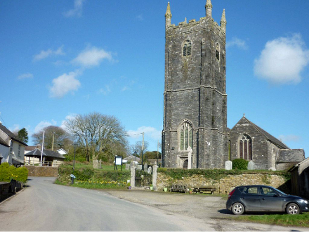 The Village Green in Lanreath with St. Marnarch’s Church, Lanreath