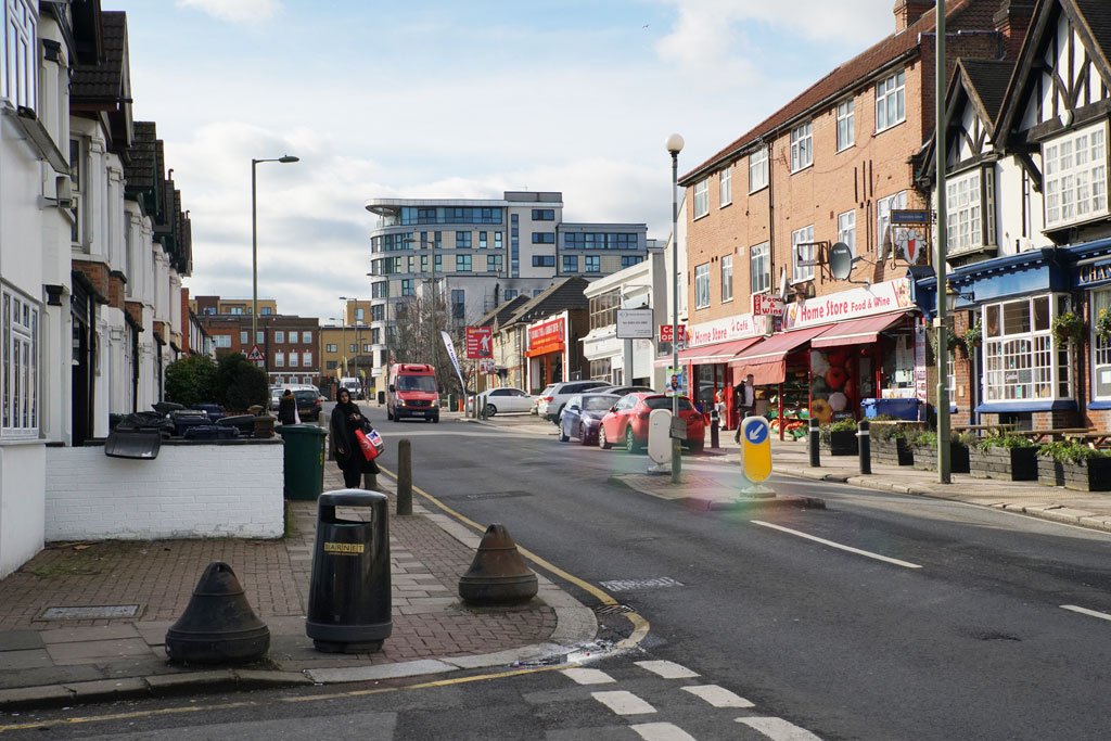 Colindale Avenue NW9, at junction with Cecil Rd, looking West towards the 'T' junction with Edgware Rd.