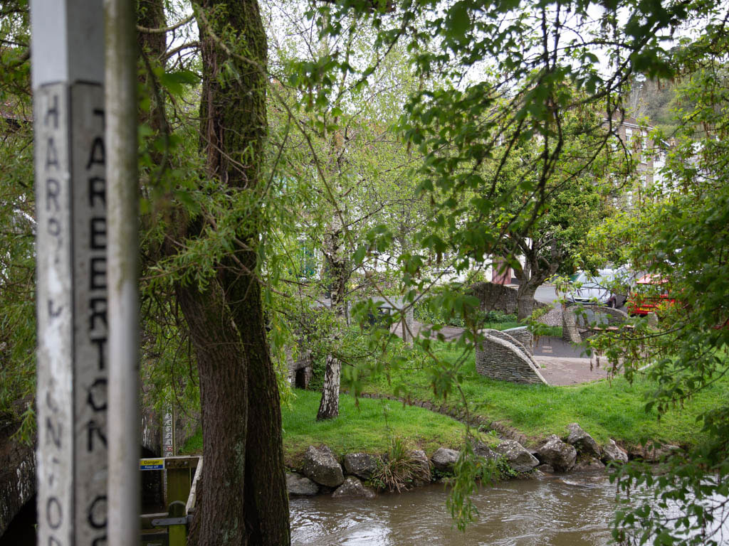 Old Road seen from Harbertonford Bridge over the Harbourne River in Harbertonford.