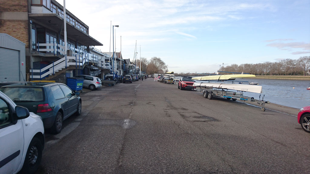 In front of the boathouses on Putney Embankment in SW15.