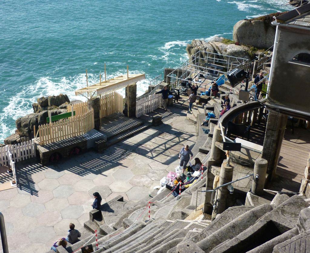A view down to a coastal amphitheatre with the sea below.