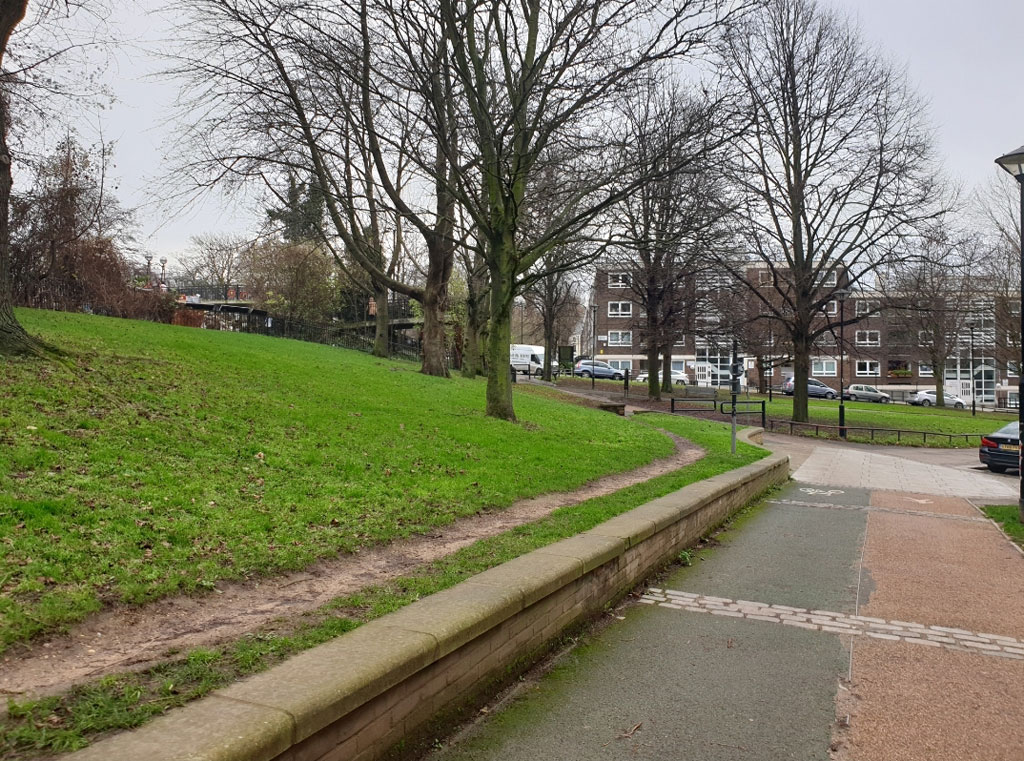 Clarendon Crescent with Lord Hill's Road in the right distance.