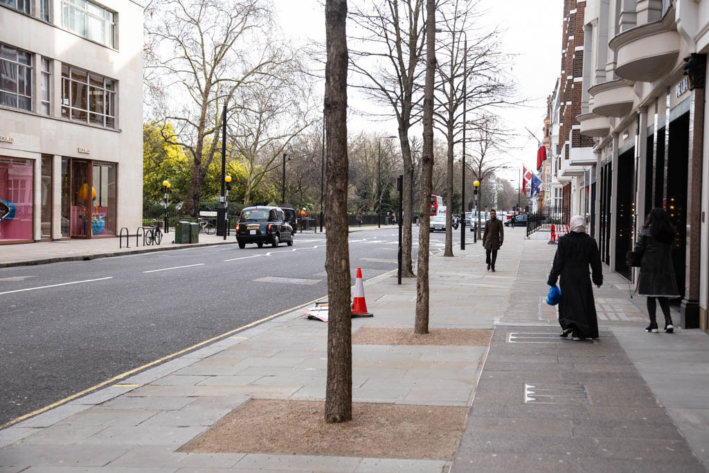 Sloane Street SW1 with Cadogan Place on the left