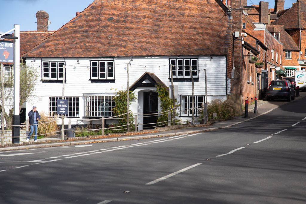 High Street in Goudhurst, Kent with the Vine Hotel as the backdrop.