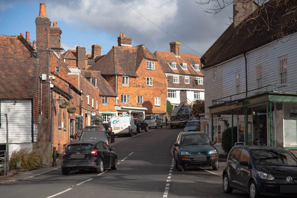 High Street in Goudhurst seen from the junction of North Road and Balcombes Hill.