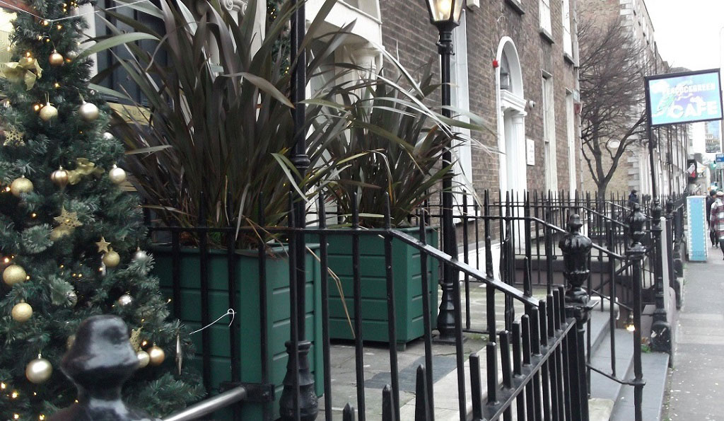 Leeson Street Lower at the corner of Hatch Street Lower.