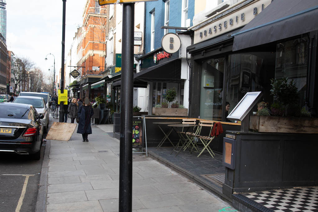 Charlotte Street with the corner of Windmill Street in the left background.