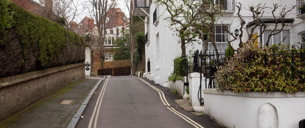 Looking towards Mount Vernon on Holly Walk in Hampstead.