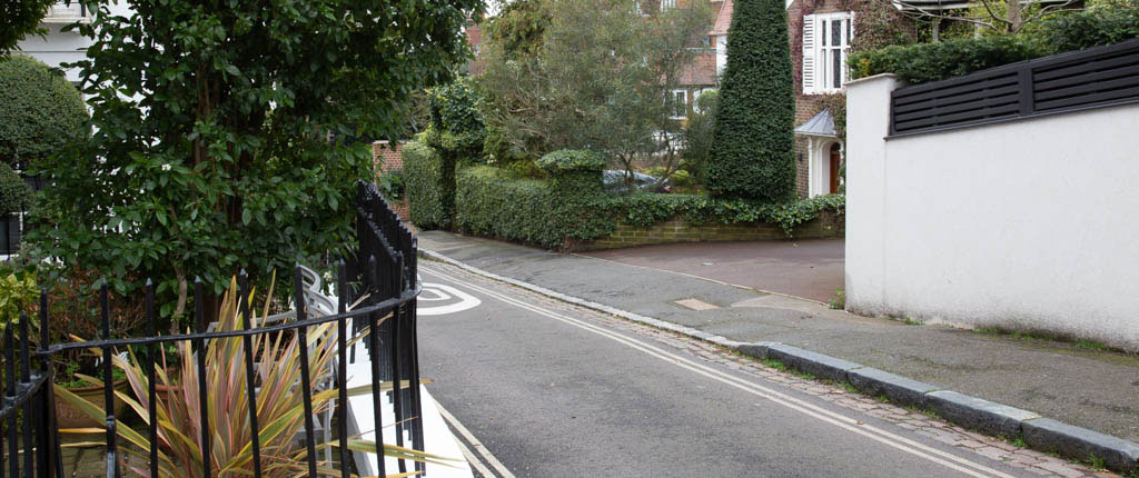 Facing south from Holly Place along Holly Walk.