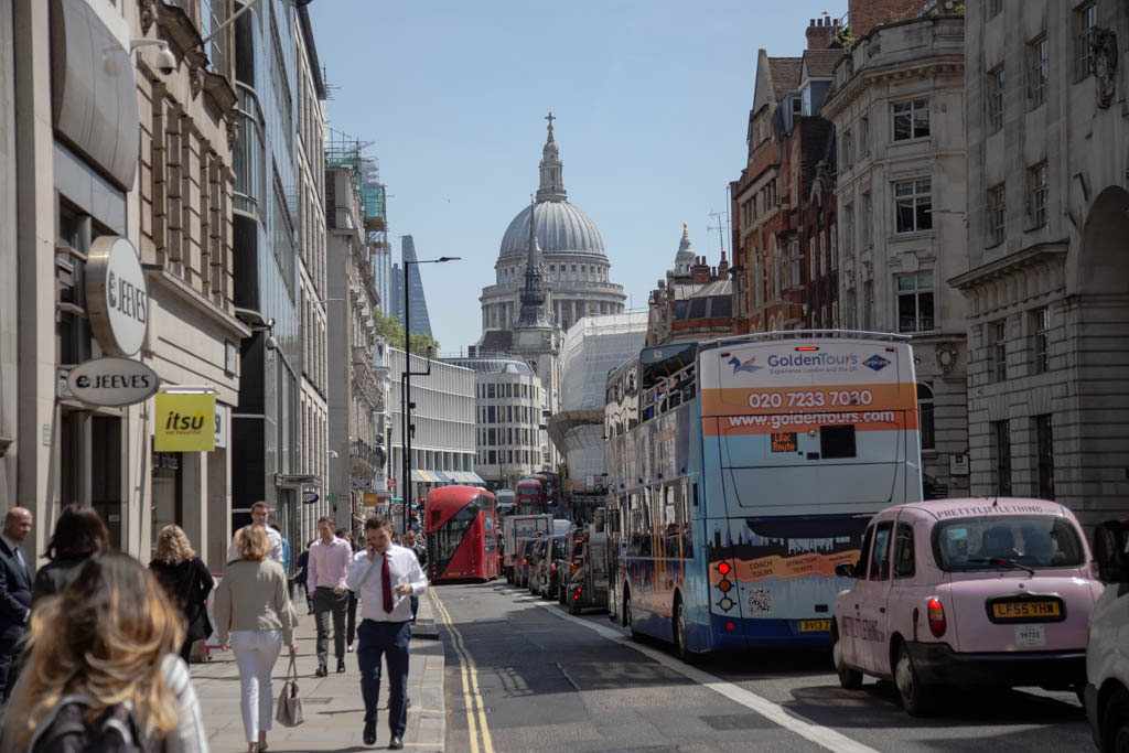 Fleet Street looking towards St. Paul's Cathedral.