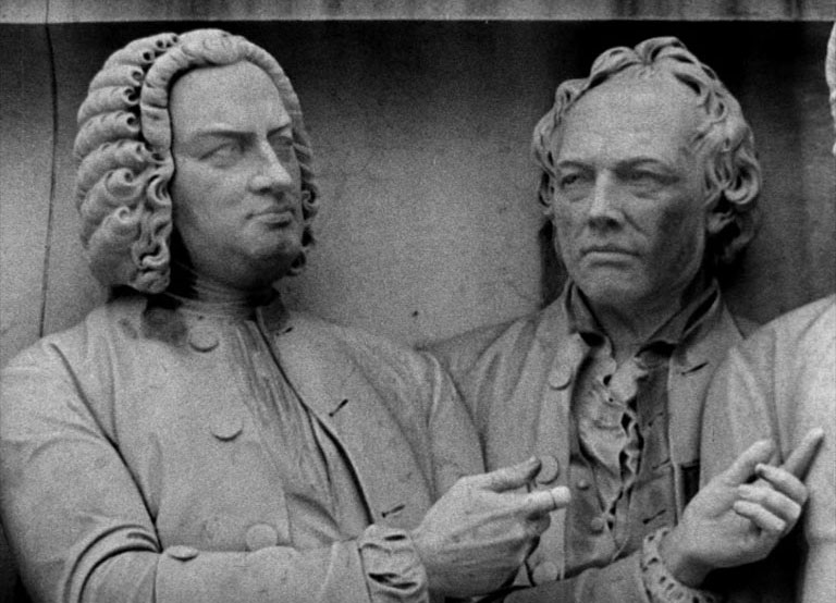 Albert Memorial detail. J. S Bach and Christoph Gluck. Handel out of picture to the right. Circa 1960