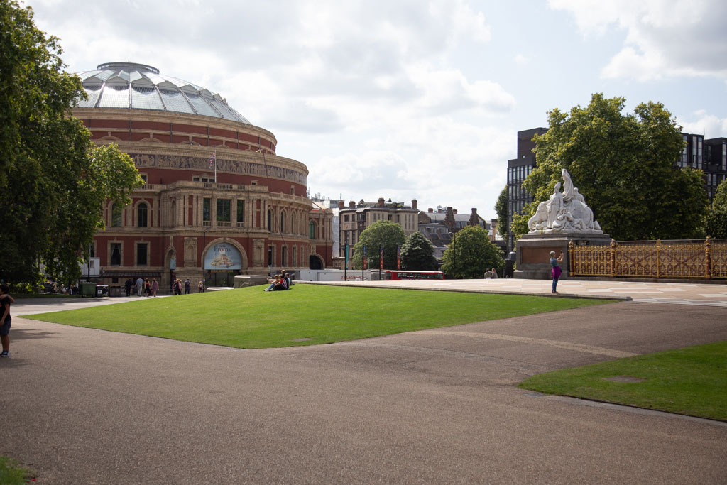 The Royal Albert Hall on Kensington Gore SW7 seen from the, officially named, Prince Consort Memorial.