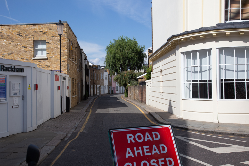 Junction of Portland Road looking down Pottery Lane, London W11