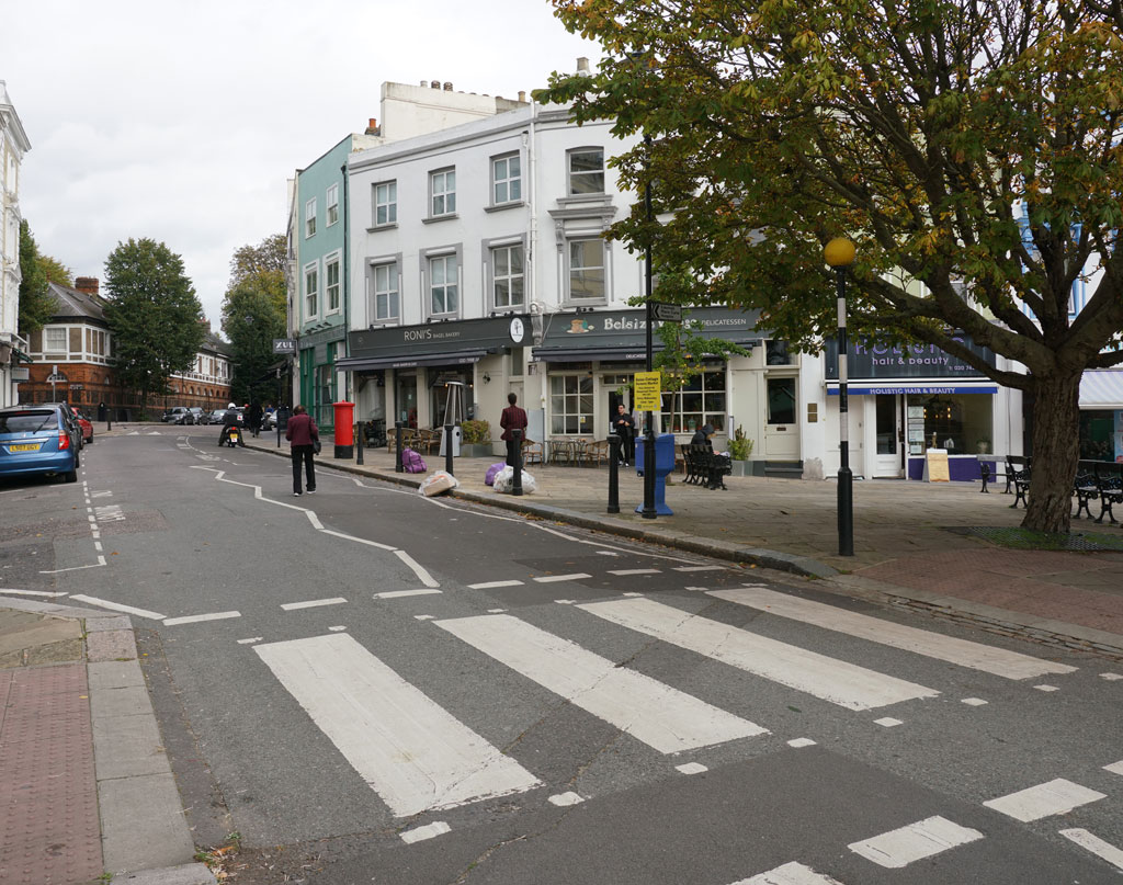 The junction of Belsize Lane, Belsize Place and Belsize Terrace in NW3.
