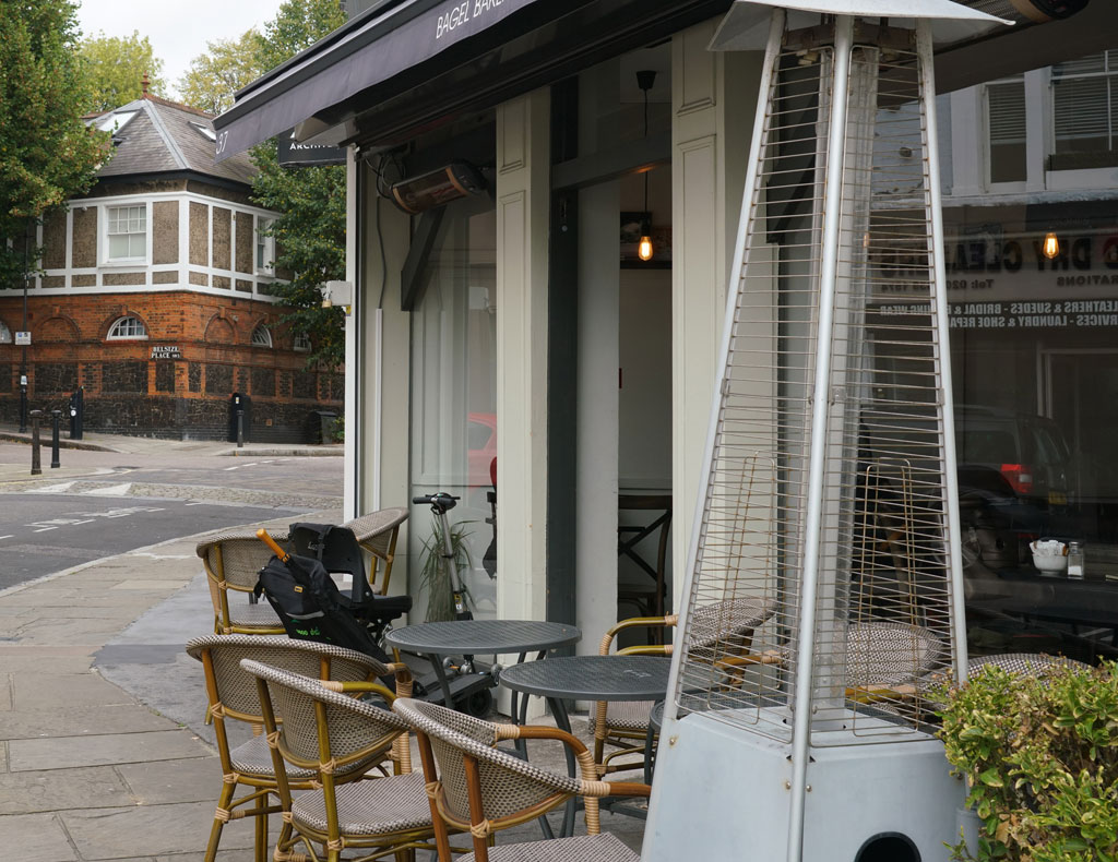 The corner of Belsize Lane and Belsize Terrace with Belsize Place in the left background.