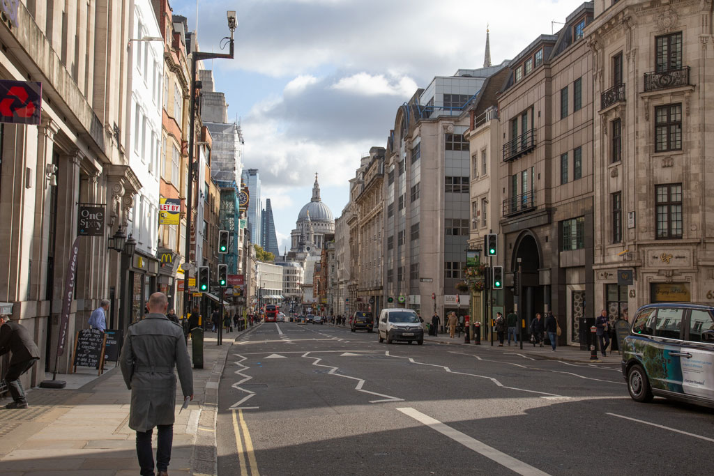 Fleet Street, London looking towards St. Paul’s Cathedral.