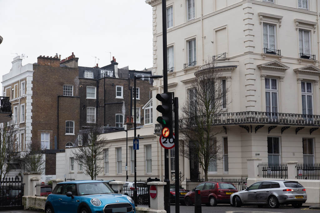 The junction of Cleveland Street and Westbourne Terrace, London W2.