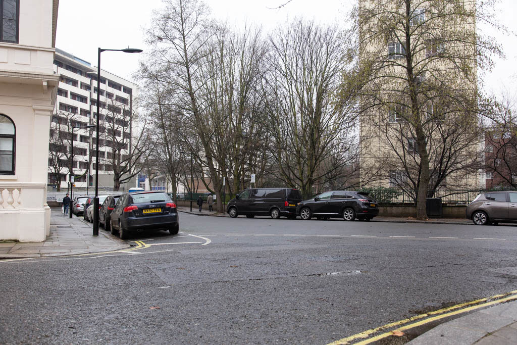 The corner of Leinster Street and Leinster Place, London W2.