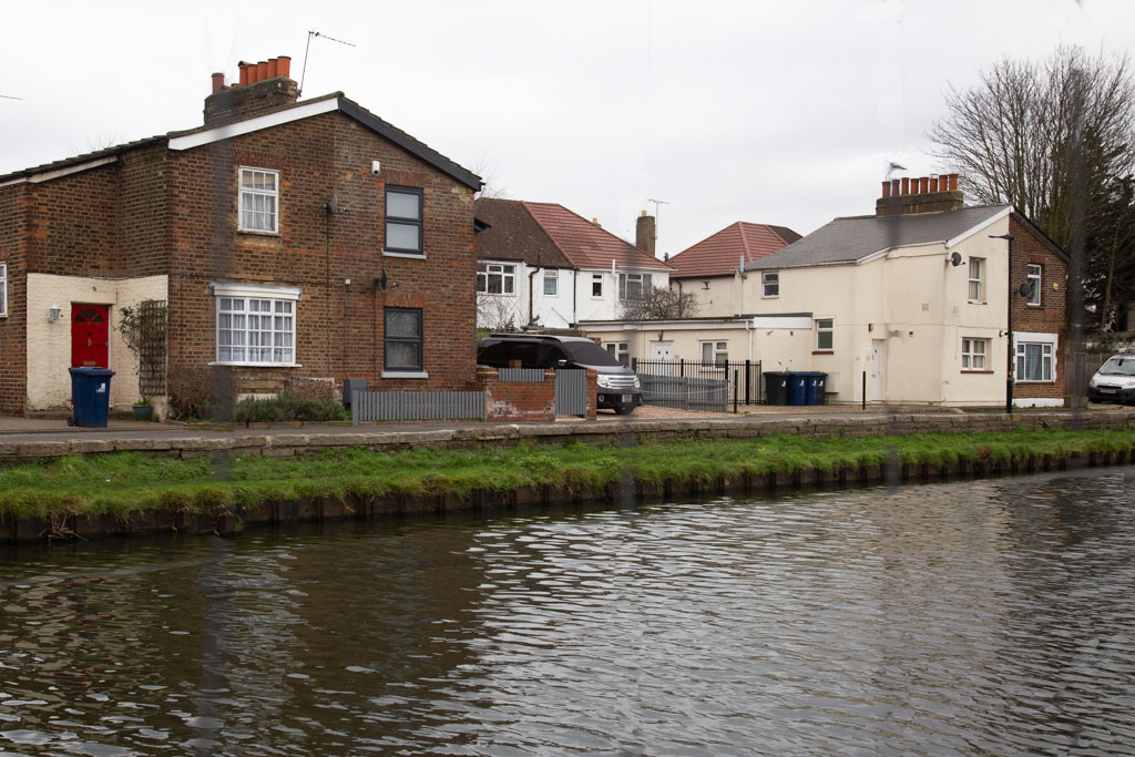 Looking across to Bulls Bridge Road and the houses in Tilney Road, Southall, Middlesex