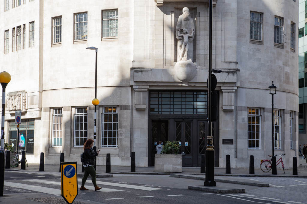 BBC’s Broadcasting House at the junction of Portland Place, All Souls Place and Langham Place in W1.