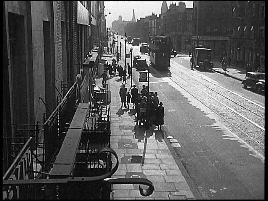 Vauxhall Bridge Road, London SW1. The tram is about to cross the junction with Rochester Row and Warwick Way. Circa 1952
