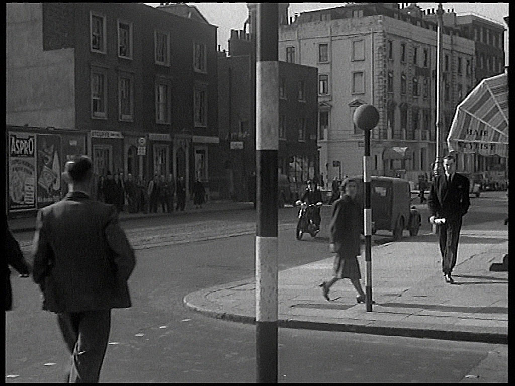Facing north from Francis Street with Gillingham Row, and beyond it, Gillingham Street off to the left. Circa 1952