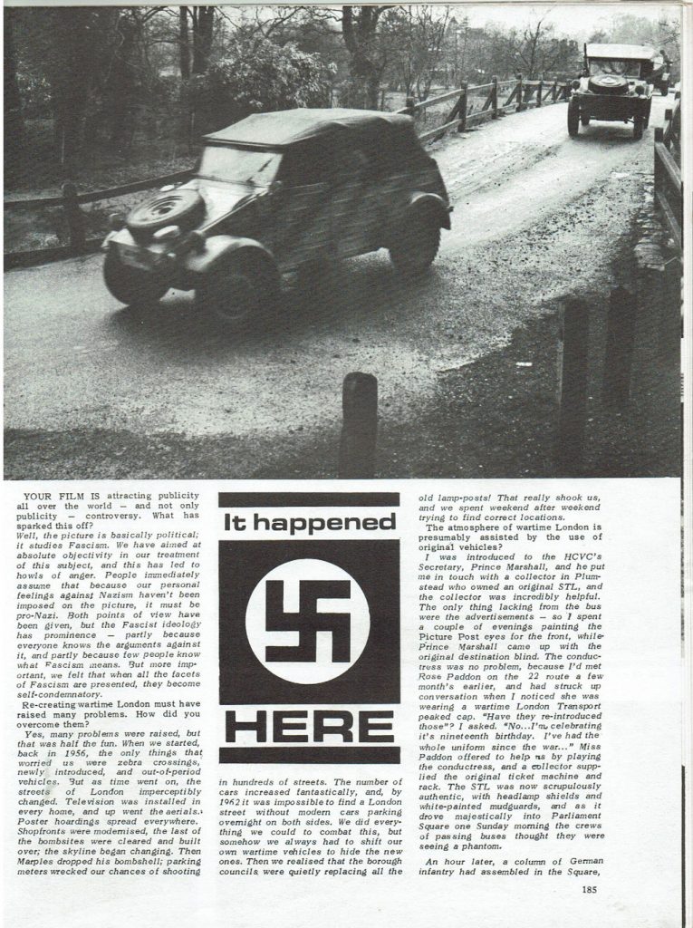 Old Motor and Vintage Commercial Magazine extract fromDecember 1964 regarding the film It Happened Here