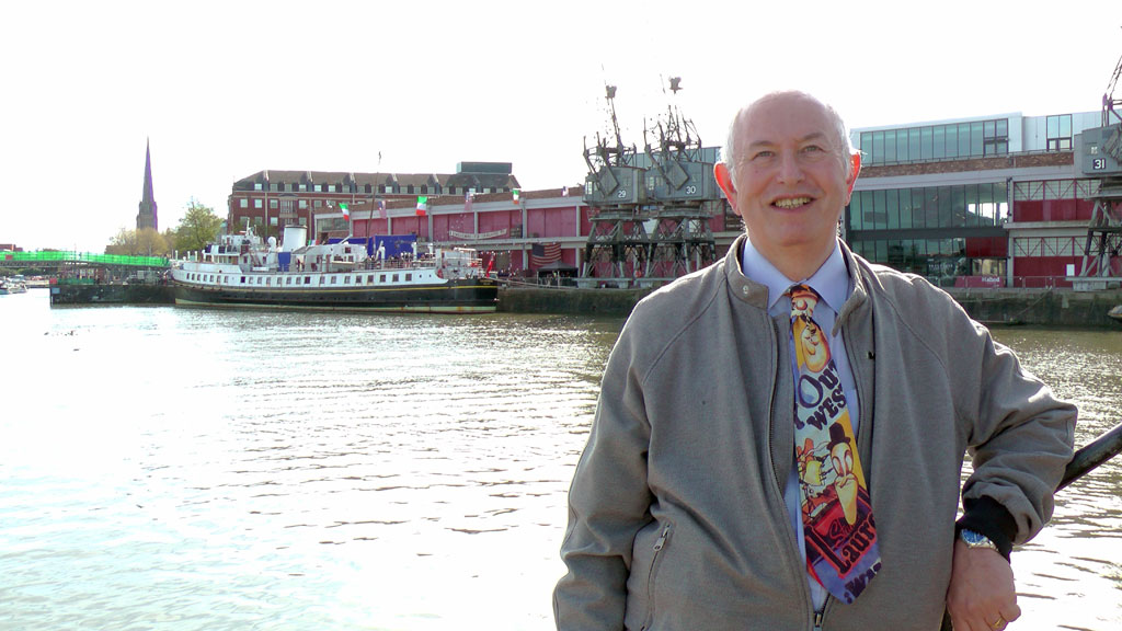 Rob Lewis at Bristol Harbour during the filming of Stan and Ollie