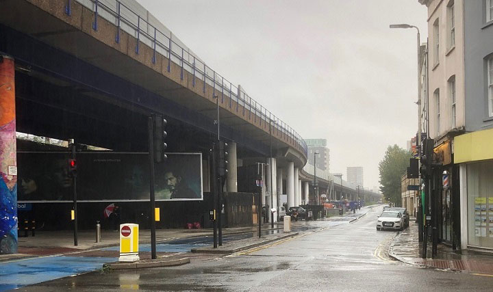 Cable Street from the junction of Leman Street, Dock Street and Royal Mint Street.