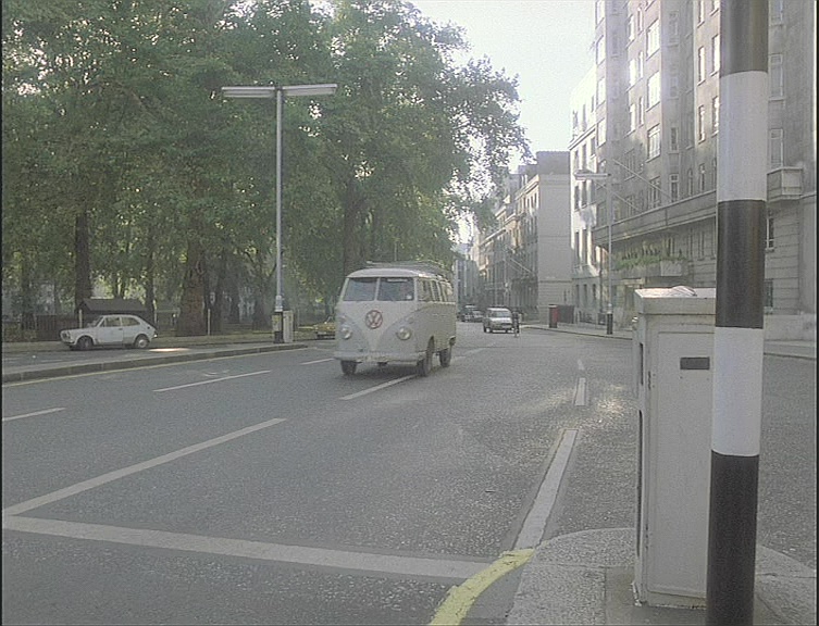Looking south from the junction of Davies Street and Mount Street in the northern corner of Berkeley Square W1. Circa 1980