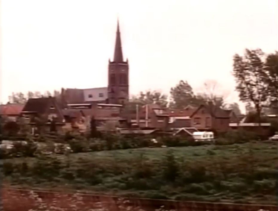 Obdam’s station and sees the Sint Victor Church on the background Circa 1985