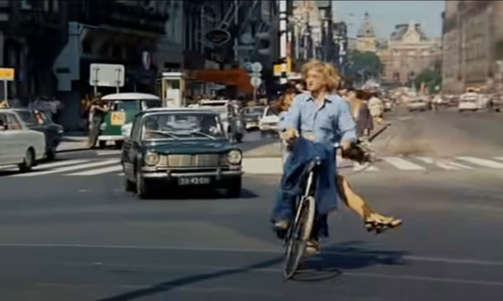 Dam square in the direction of Damrak, Amsterdam Circa 1973